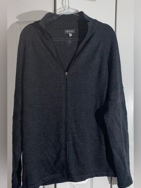IBEX men 100% Merino Wool Zip Sweater Cardigan XL Charcoal  AA22